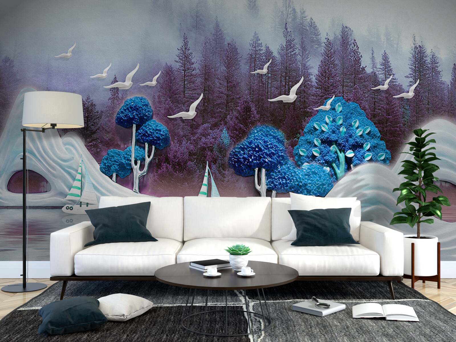 Papier peint les bateaux à voile naviguent sur un lac sombre