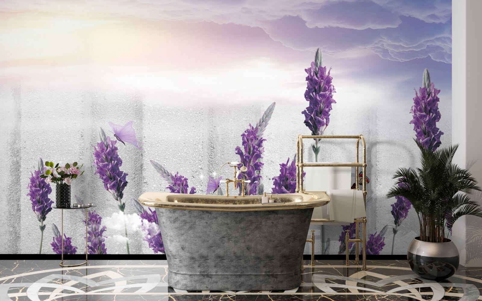 Papier peint fond céleste avec des nuances abstraites de lavande