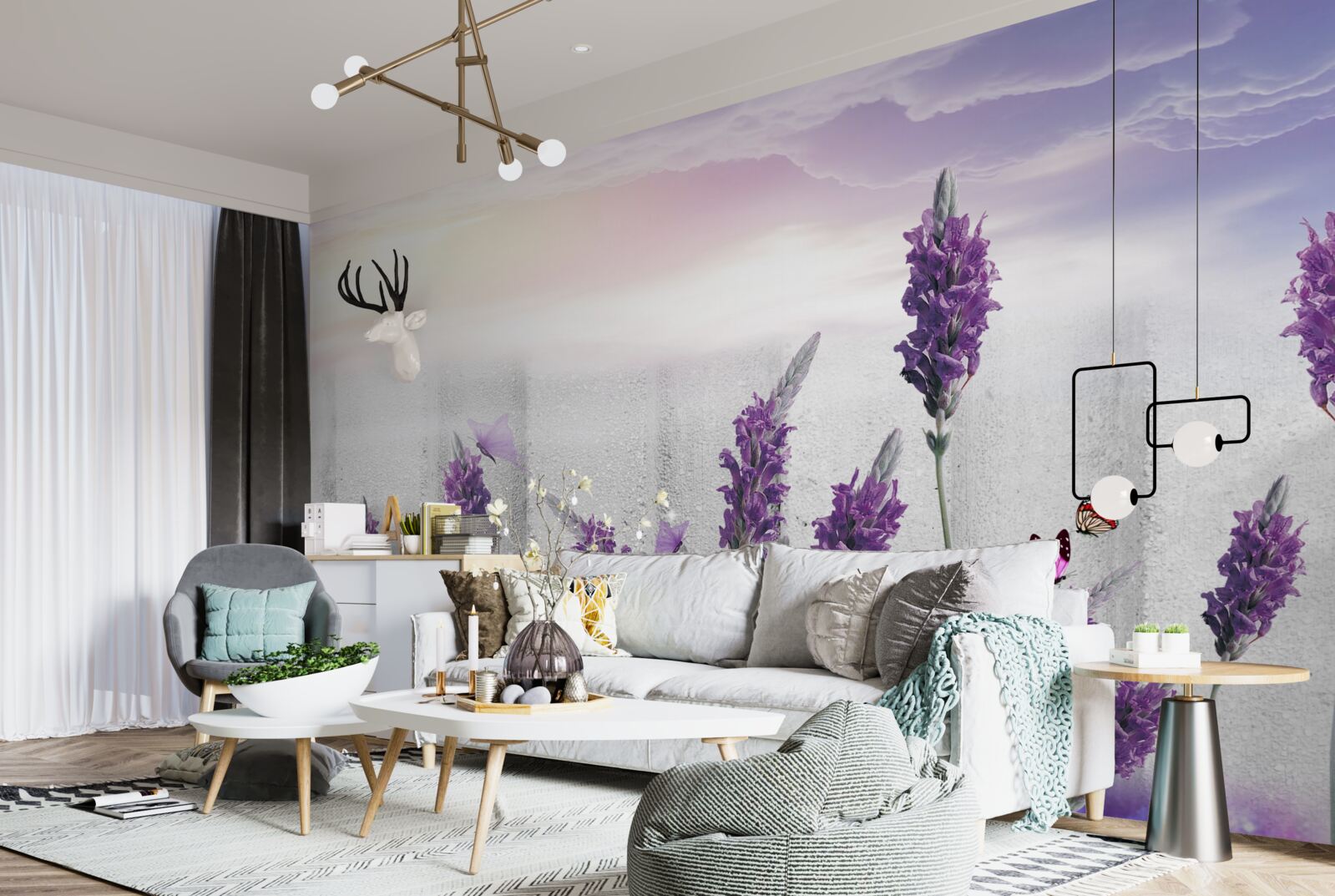 Papier peint fond céleste avec des nuances abstraites de lavande