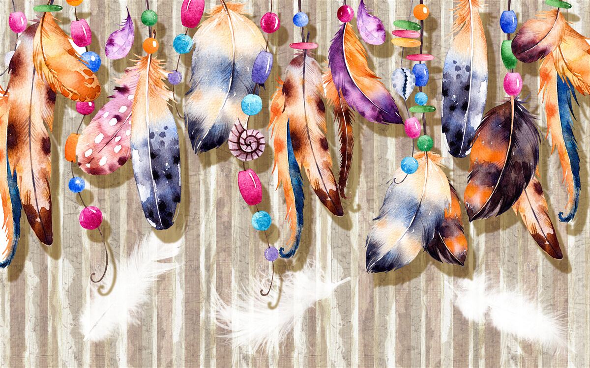 Papier peint plumes inhabituelles de différentes couleurs