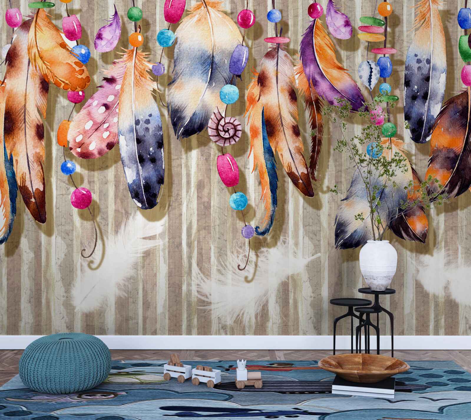 Papier peint plumes inhabituelles de différentes couleurs