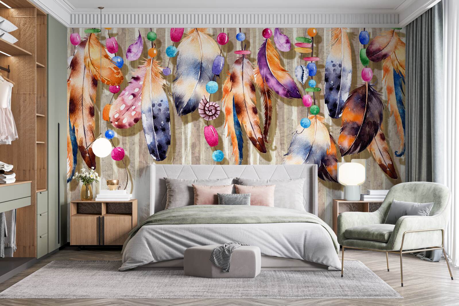 Papier peint plumes inhabituelles de différentes couleurs