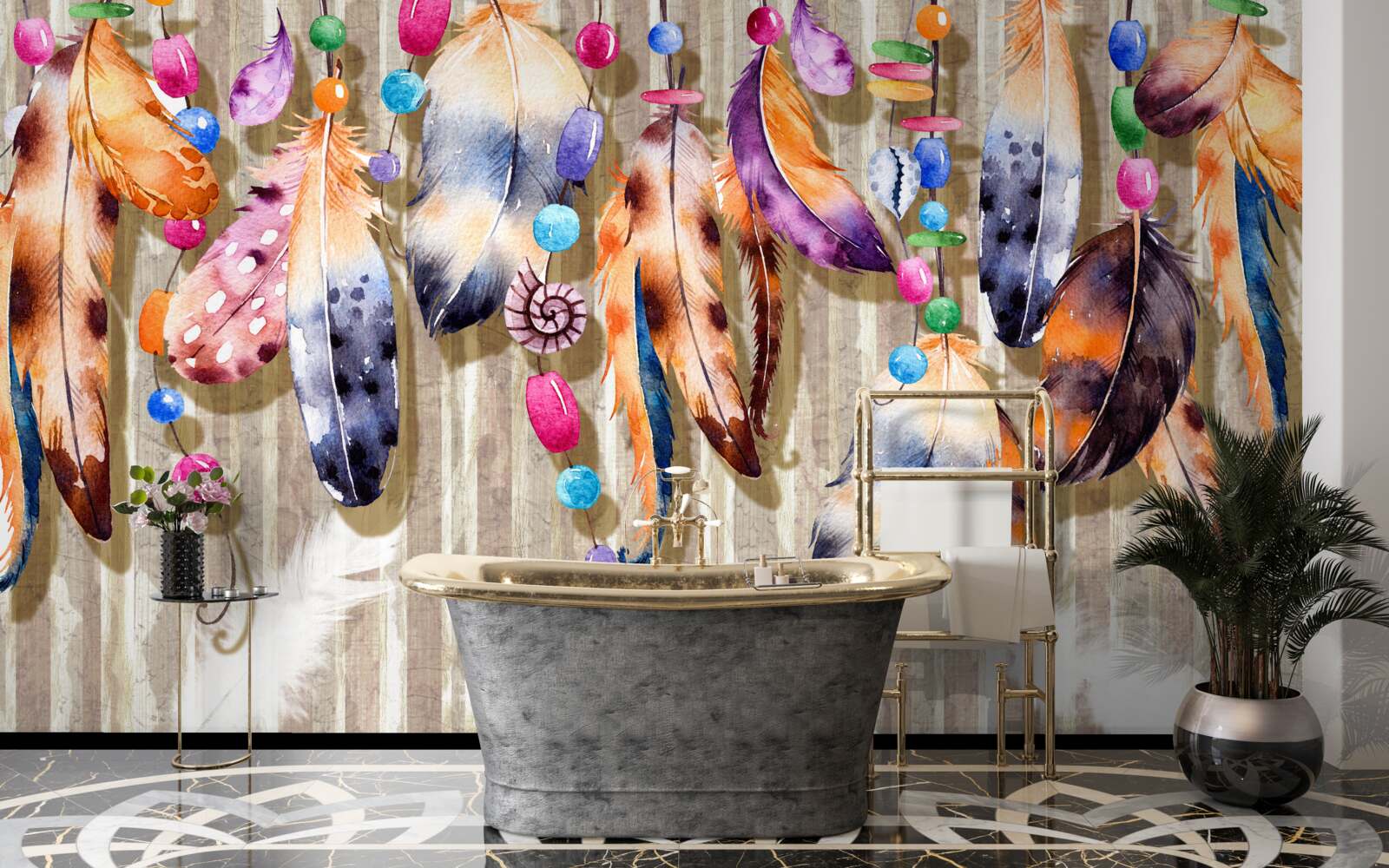 Papier peint plumes inhabituelles de différentes couleurs