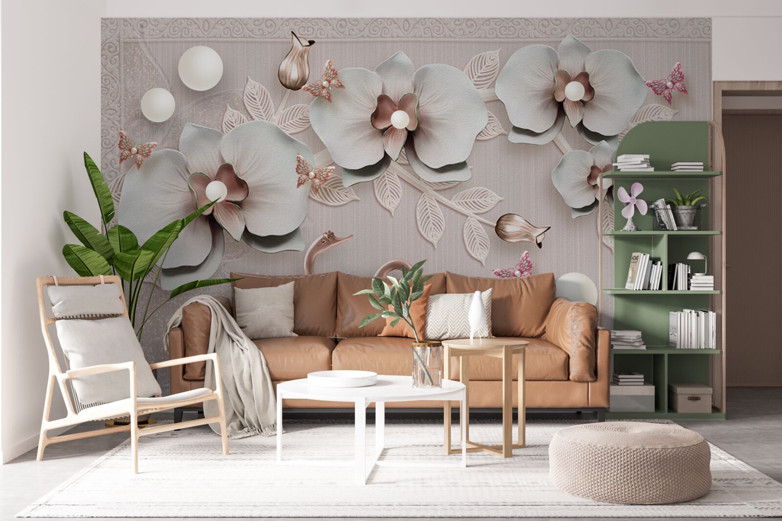 Papier peint des cygnes décorés d'or nagent parmi les fleurs d'eau