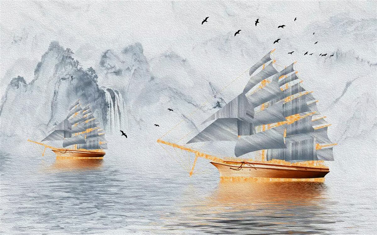 Papier peint un bateau pittoresque sort du port