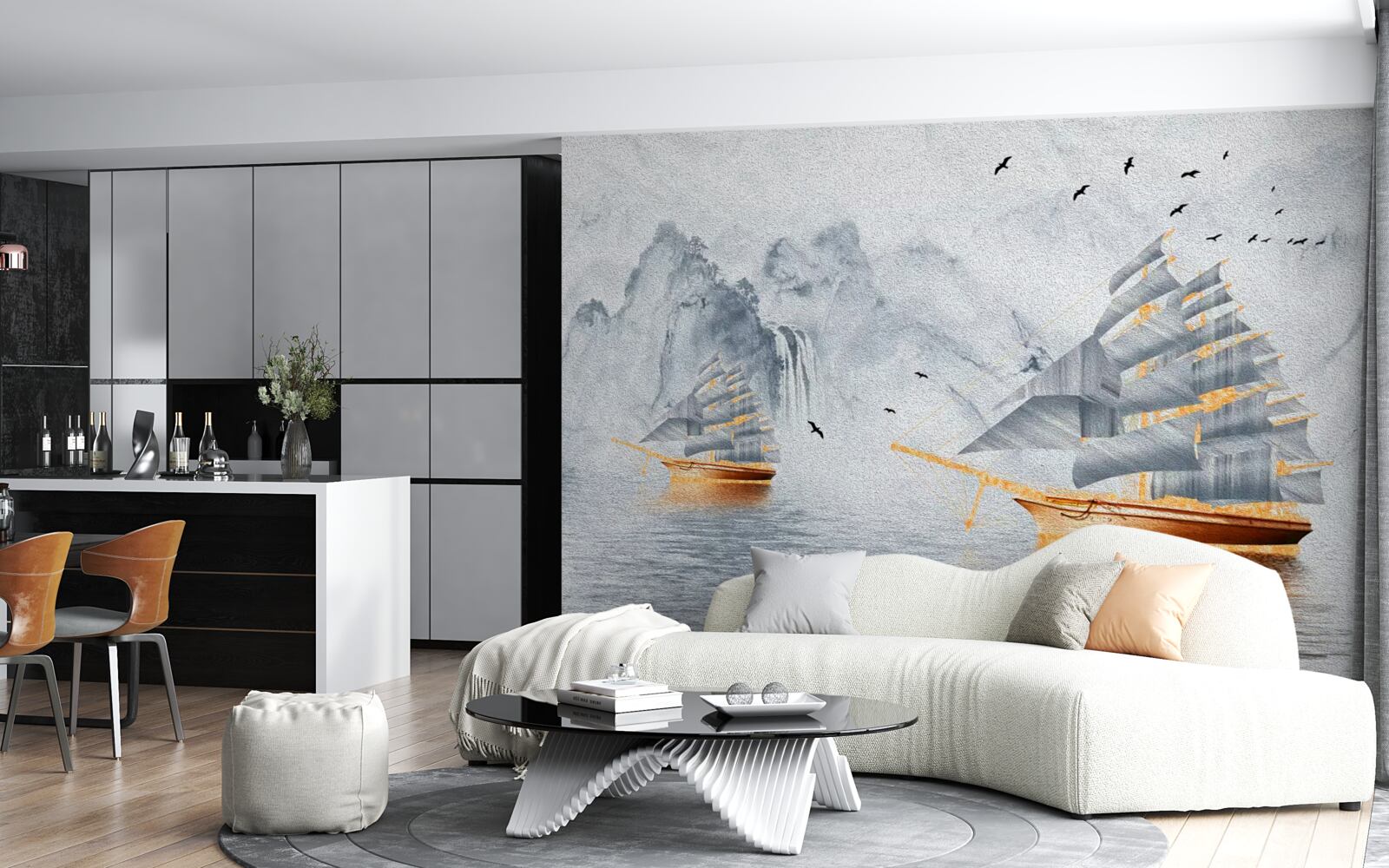 Papier peint un bateau pittoresque sort du port