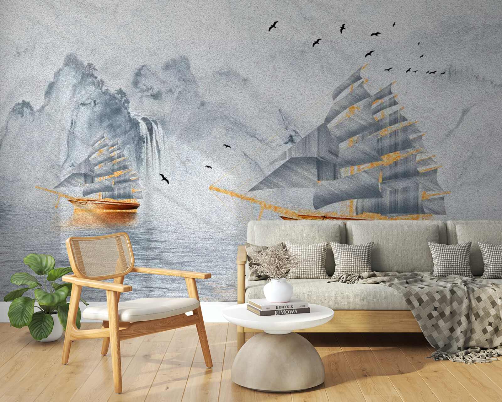 Papier peint un bateau pittoresque sort du port