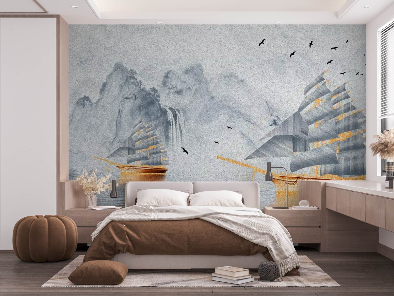 Papier peint un bateau pittoresque sort du port