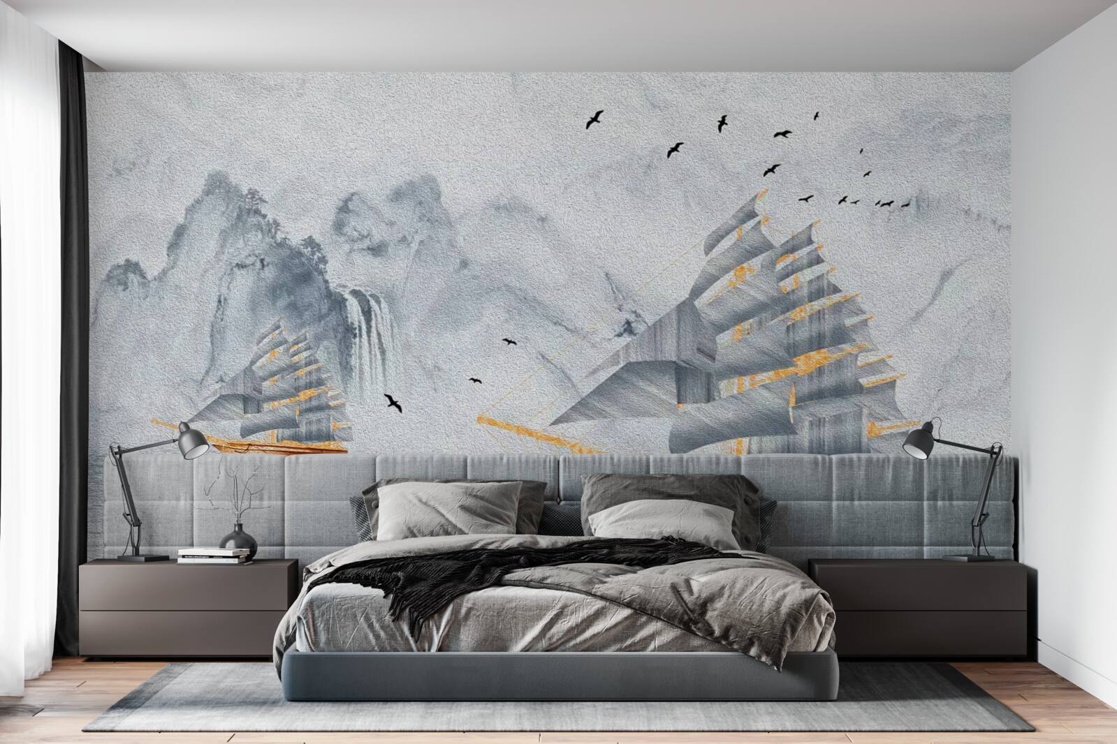 Papier peint un bateau pittoresque sort du port