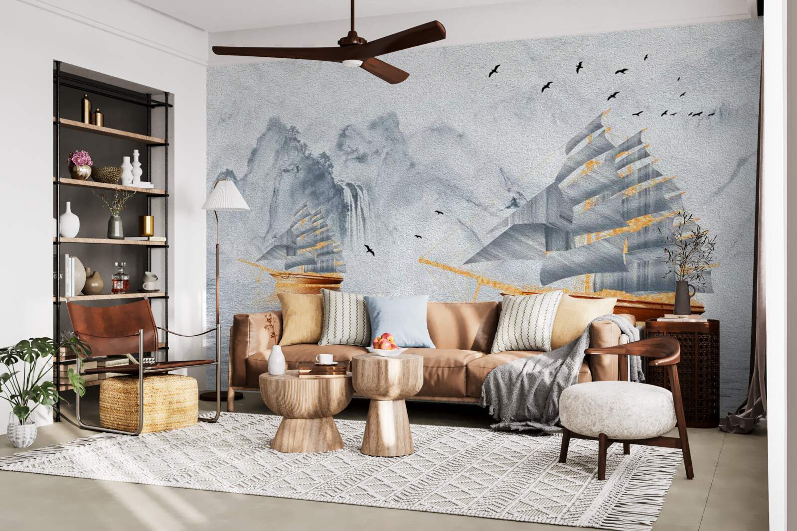 Papier peint un bateau pittoresque sort du port