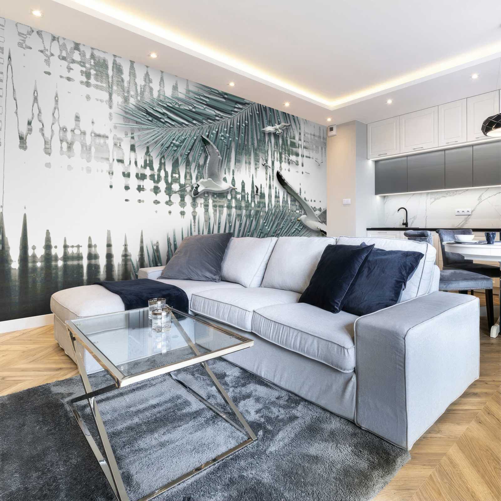 Papier peint mouettes et plumes