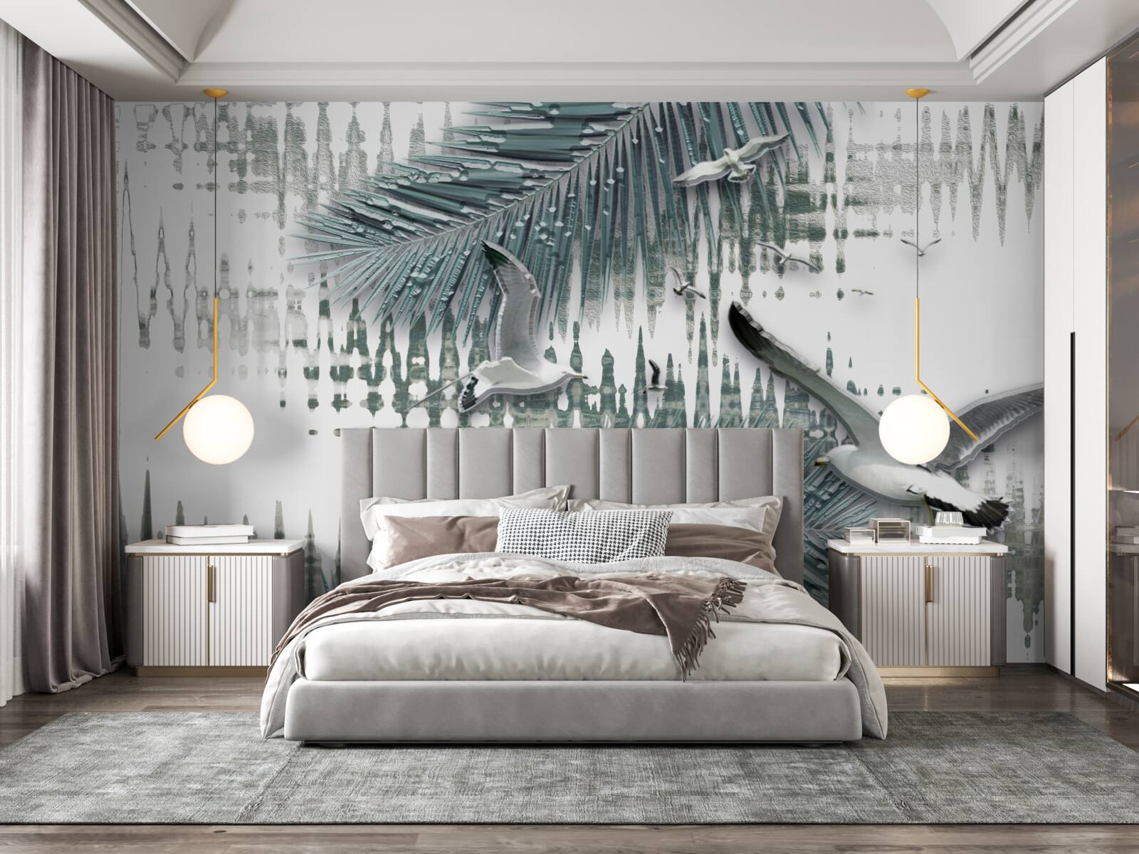 Papier peint mouettes et plumes