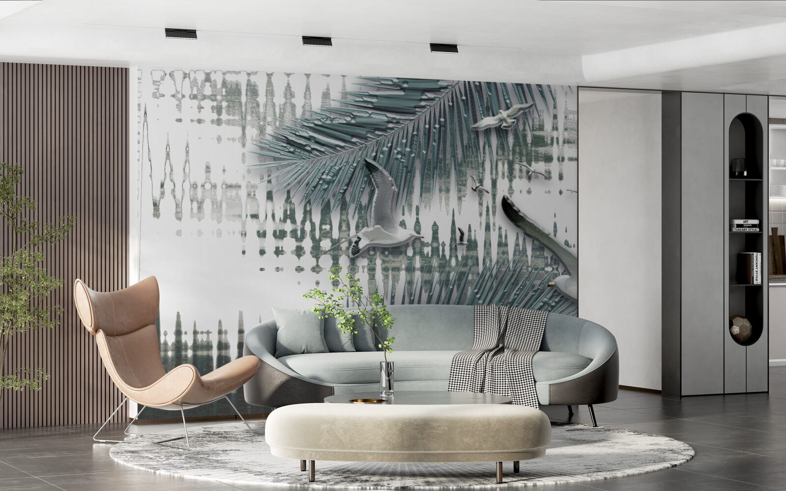 Papier peint mouettes et plumes