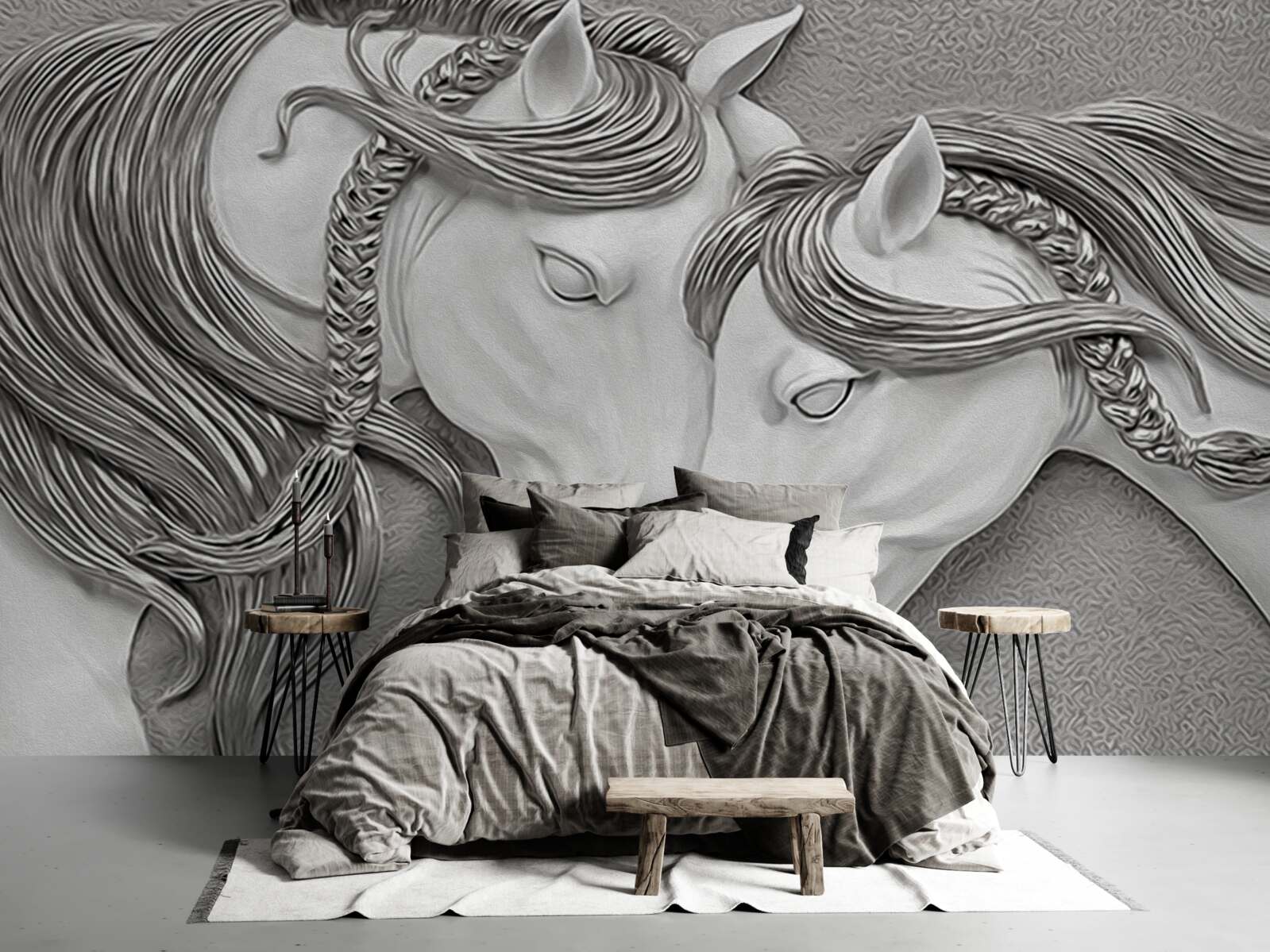 Papier peint relief représentant des chevaux amoureux