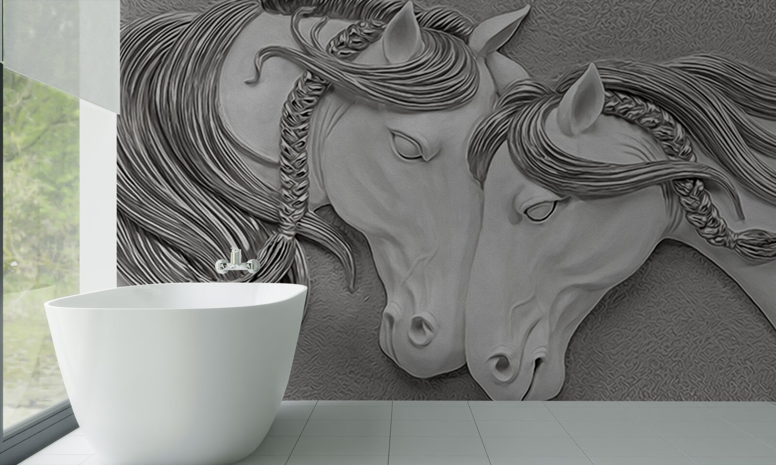 Papier peint relief représentant des chevaux amoureux