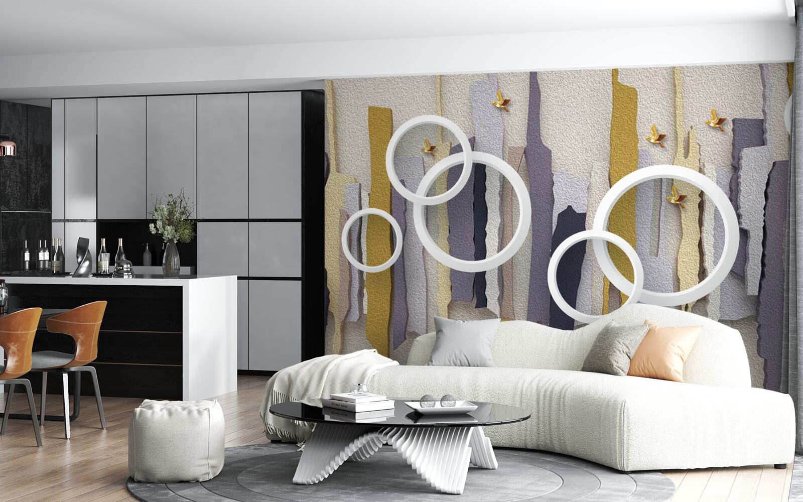 Papier peint Fond abstrait avec des cercles blancs