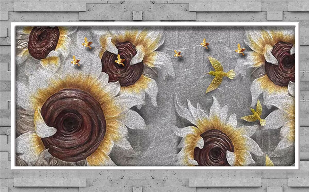 Papier peint tournesols et papillons blancs
