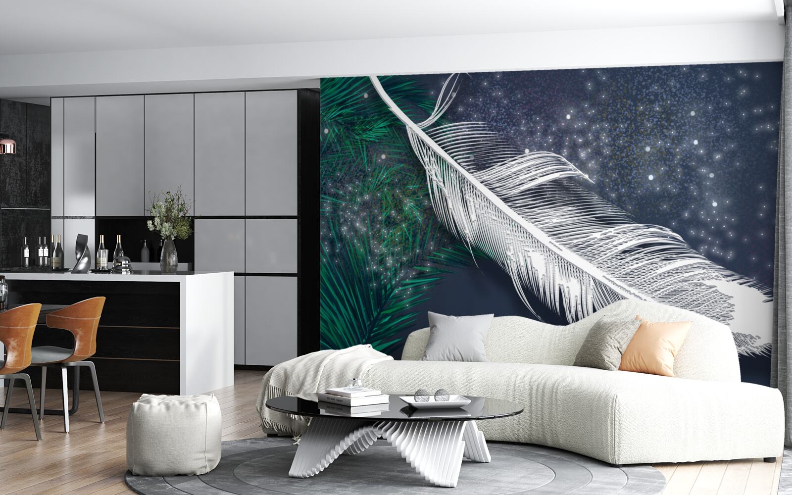 Papier peint plumage volumétrique blanc neige