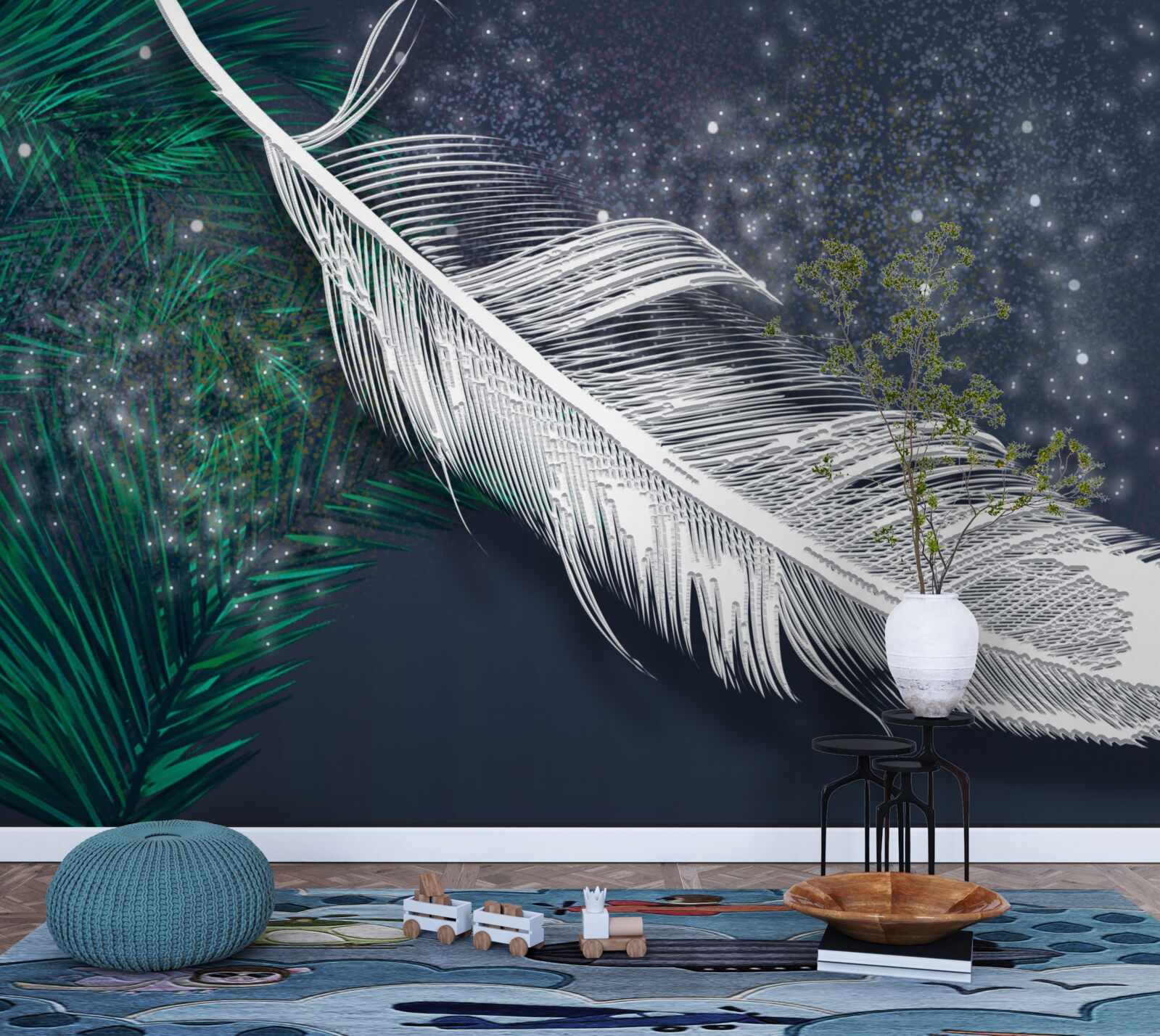 Papier peint plumage volumétrique blanc neige