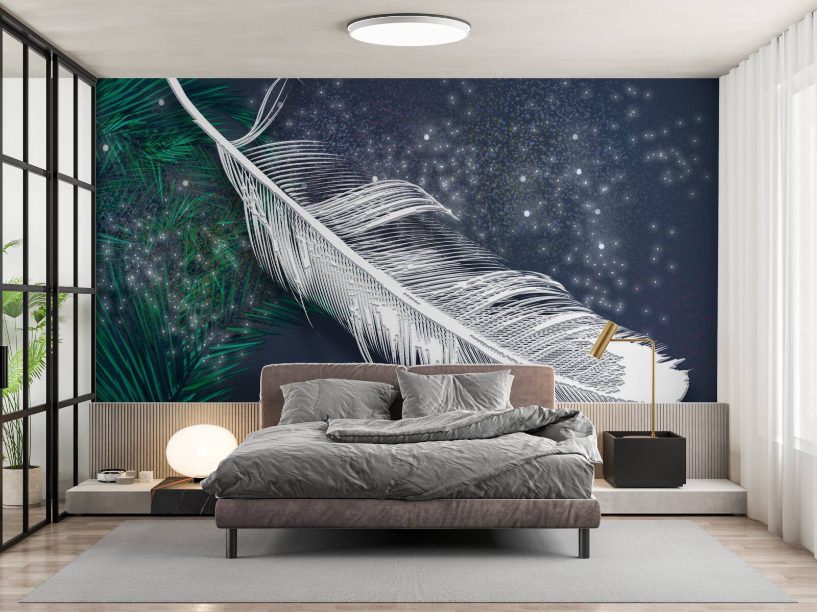 Papier peint plumage volumétrique blanc neige