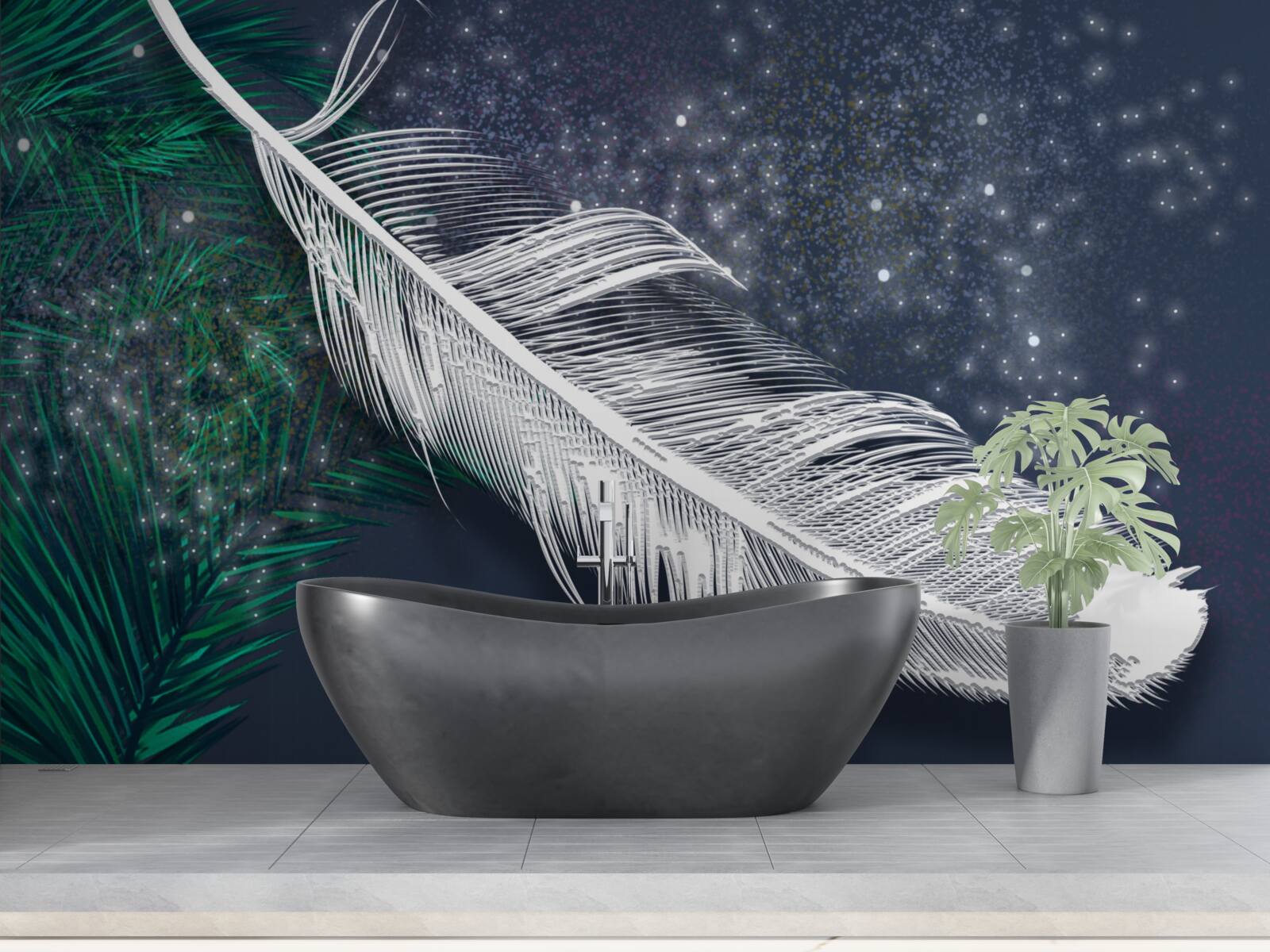 Papier peint plumage volumétrique blanc neige