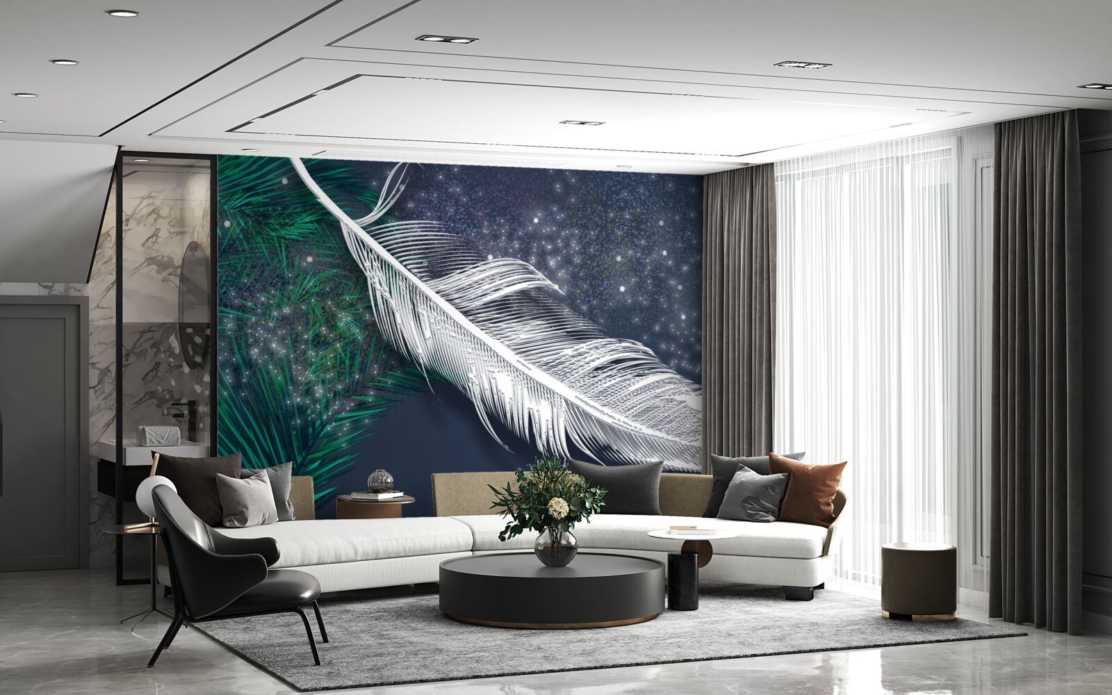 Papier peint plumage volumétrique blanc neige