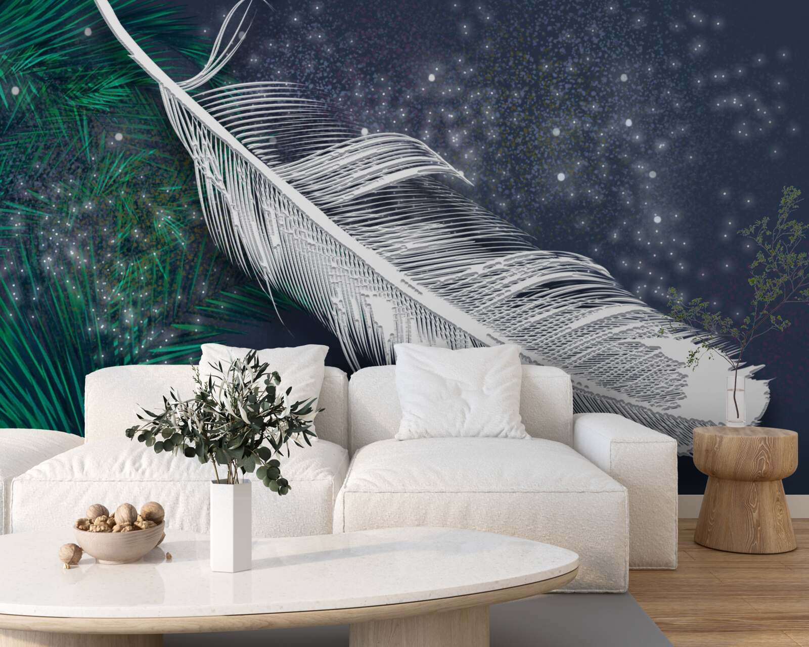 Papier peint plumage volumétrique blanc neige