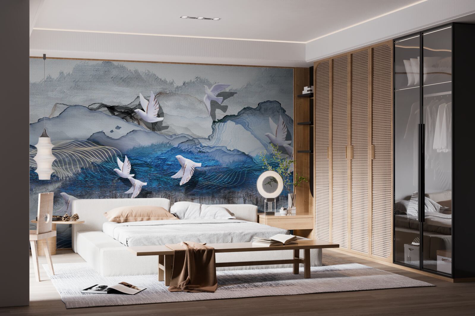 Papier peint Les cygnes volent au-dessus de la tempête