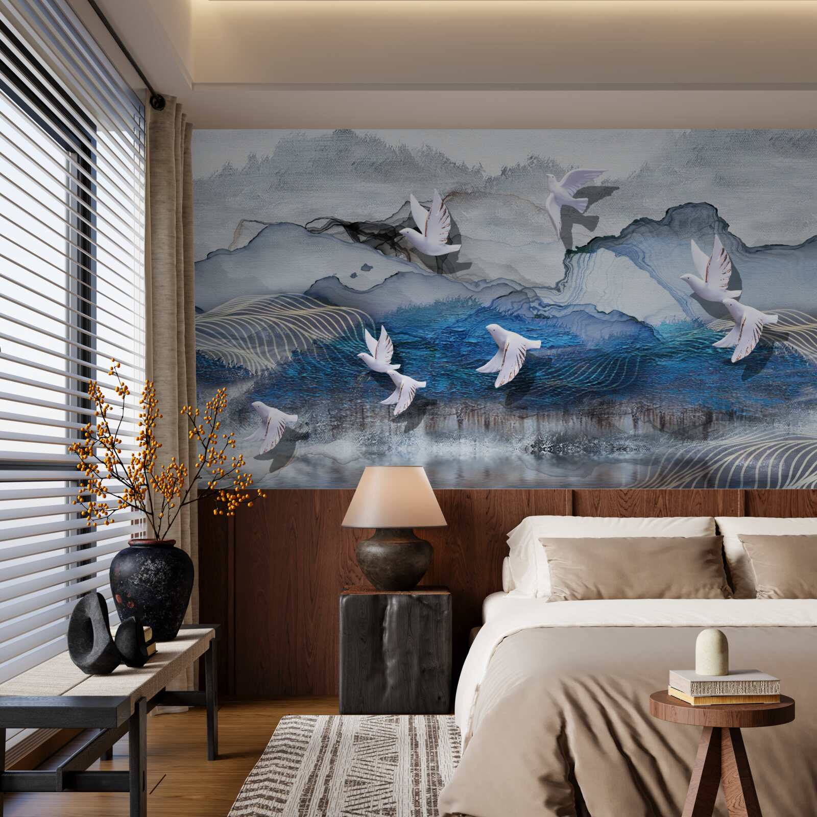 Papier peint Les cygnes volent au-dessus de la tempête