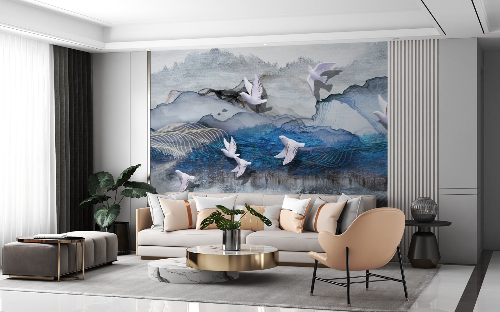 Papier peint Les cygnes volent au-dessus de la tempête