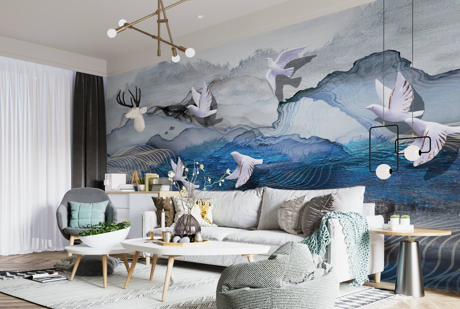 Papier peint Les cygnes volent au-dessus de la tempête