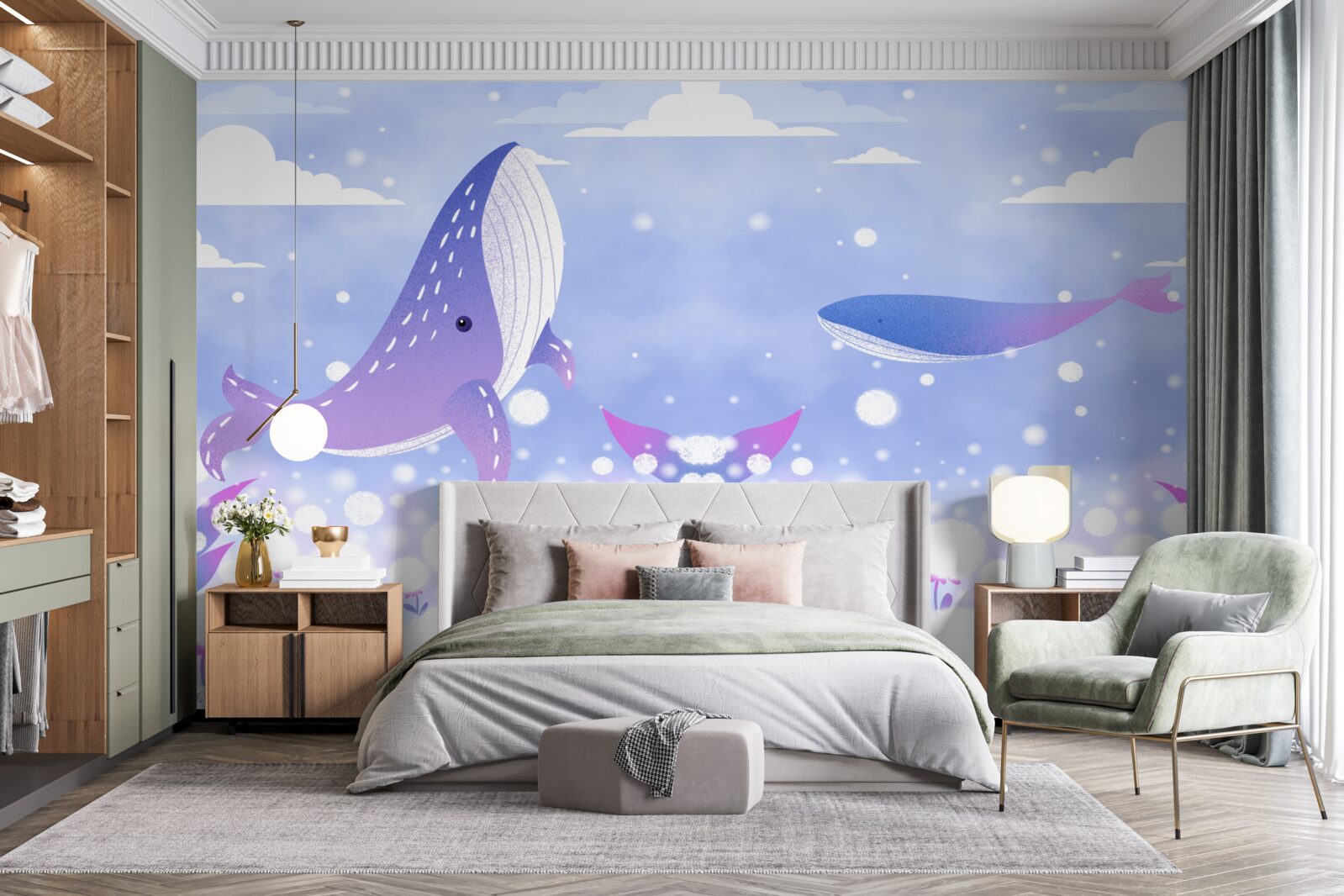 Papier peint un regroupement de baleines au fond de l'océan