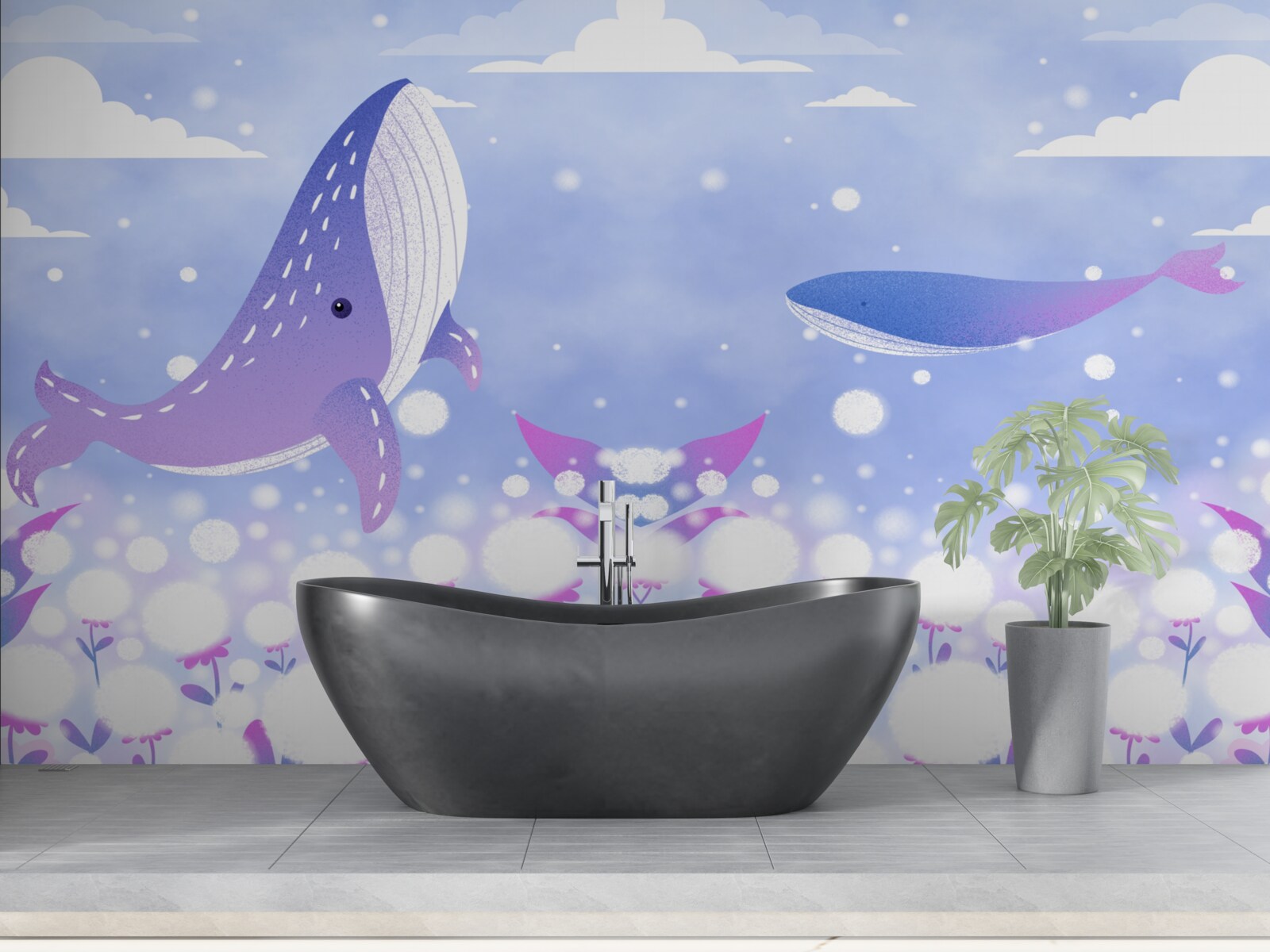 Papier peint un regroupement de baleines au fond de l'océan