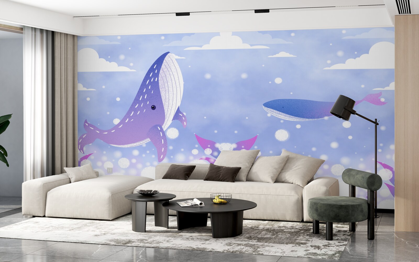 Papier peint un regroupement de baleines au fond de l'océan