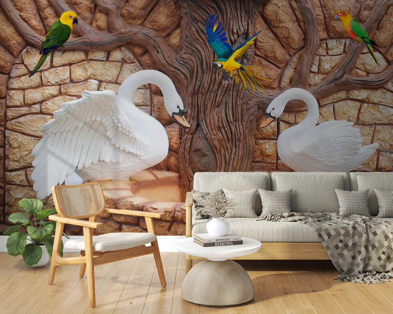 Papier peint deux cygnes près d'un étang