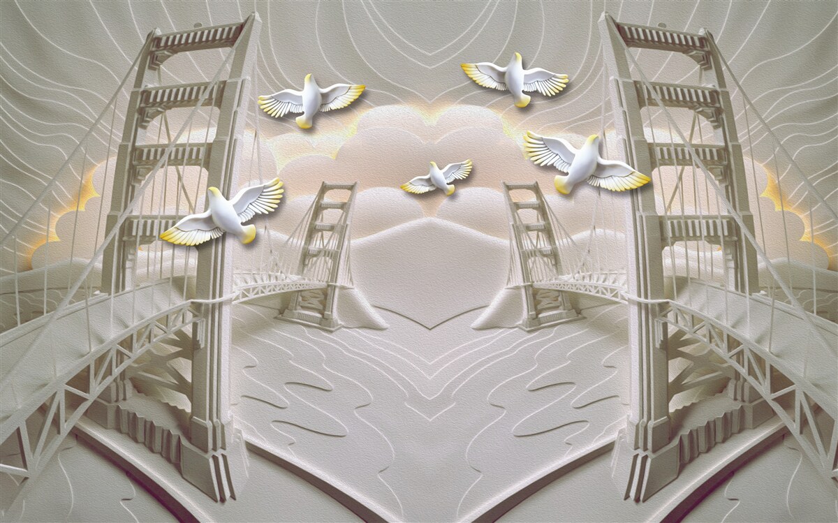 Papier peint reflet des cygnes sur les ponts