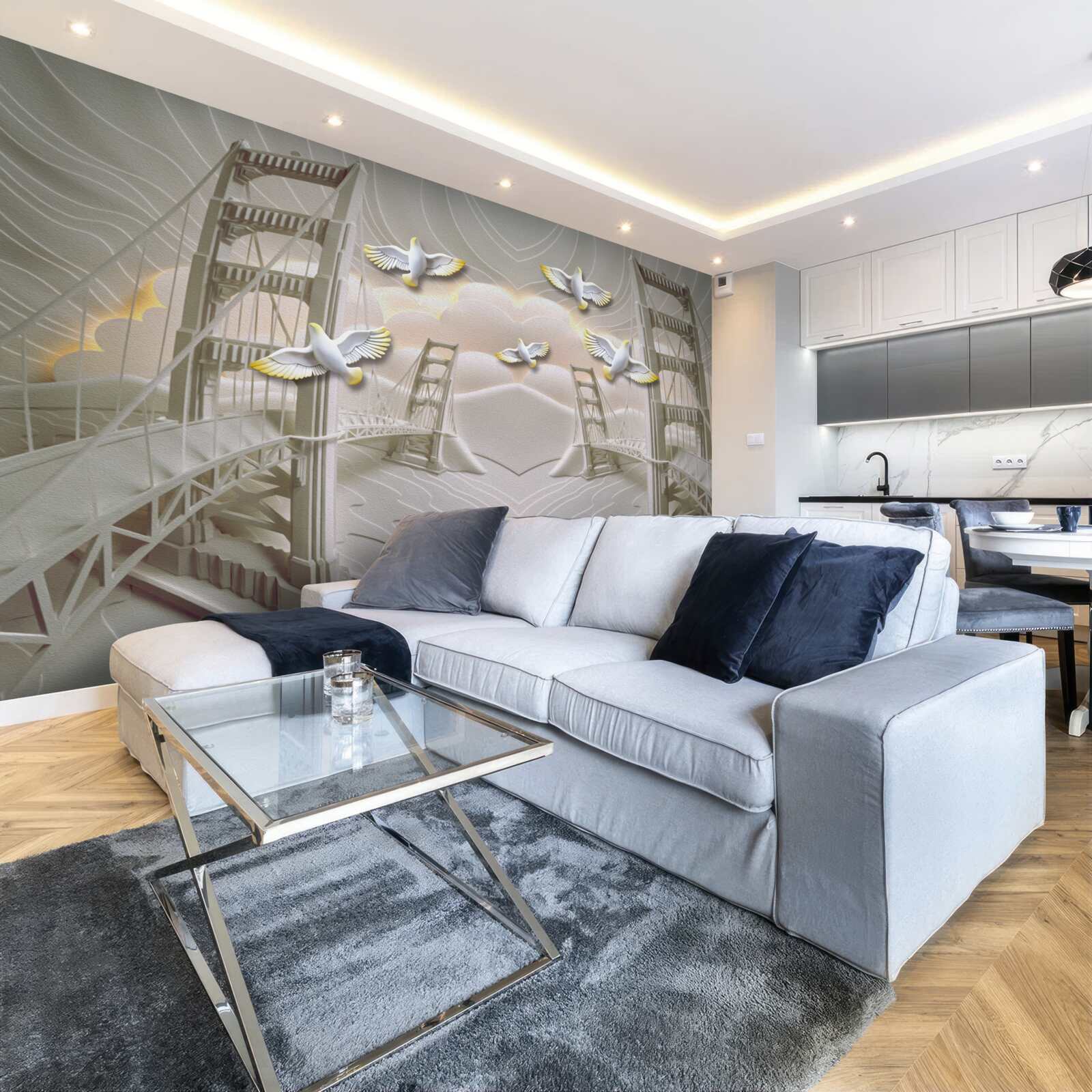 Papier peint reflet des cygnes sur les ponts