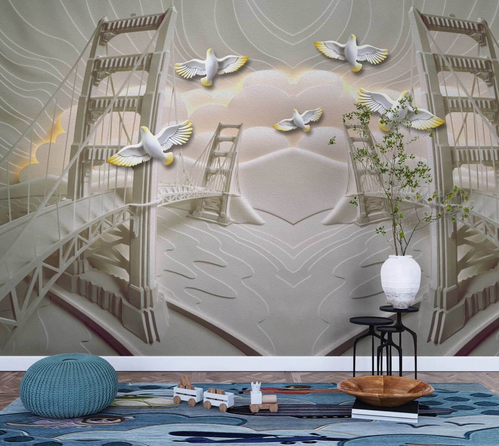 Papier peint reflet des cygnes sur les ponts