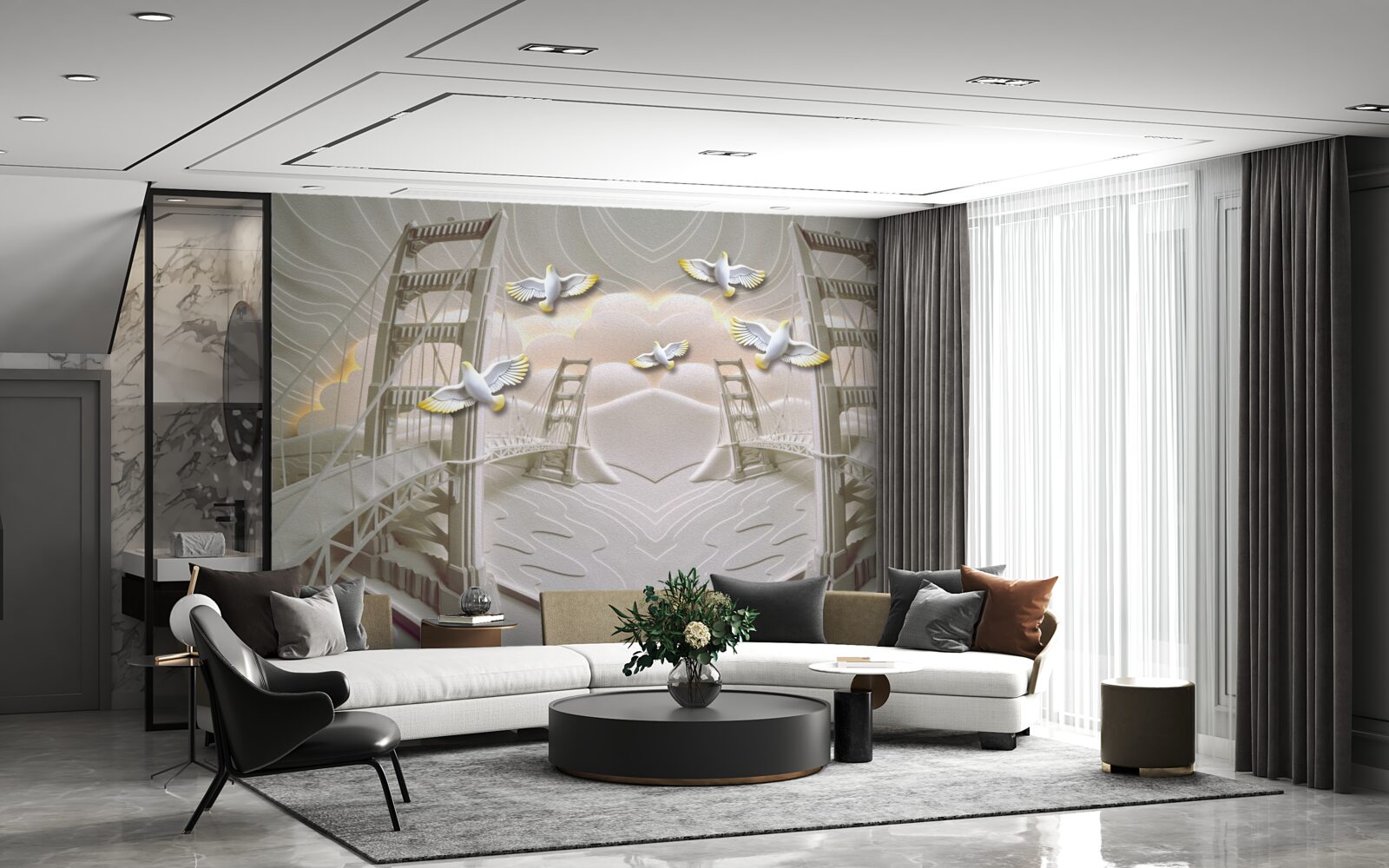 Papier peint reflet des cygnes sur les ponts