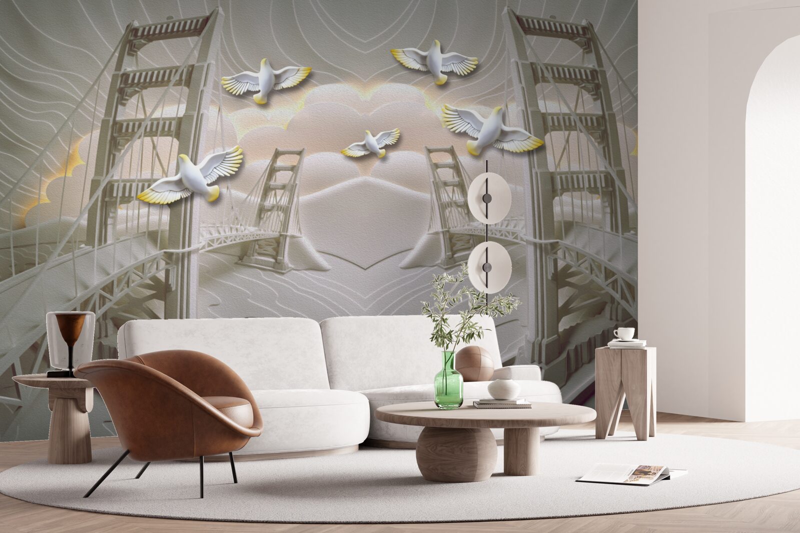 Papier peint reflet des cygnes sur les ponts