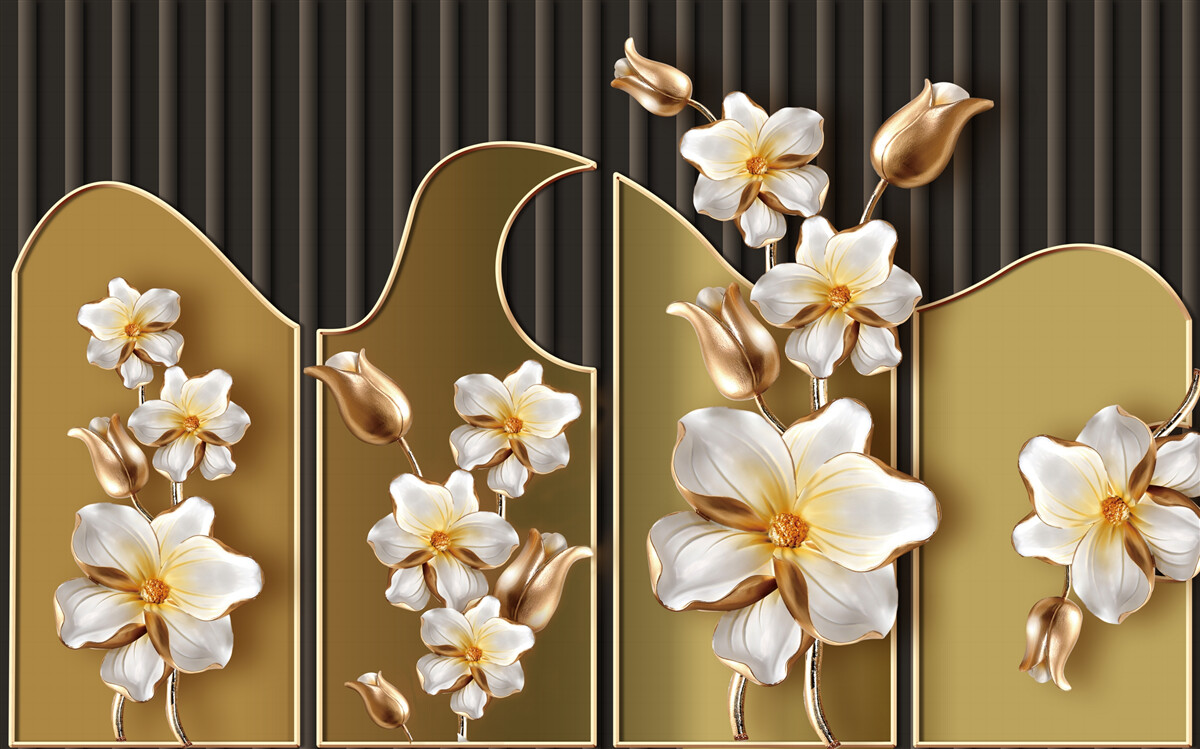 Papier peint Jacinthes blanches sur fond d'or