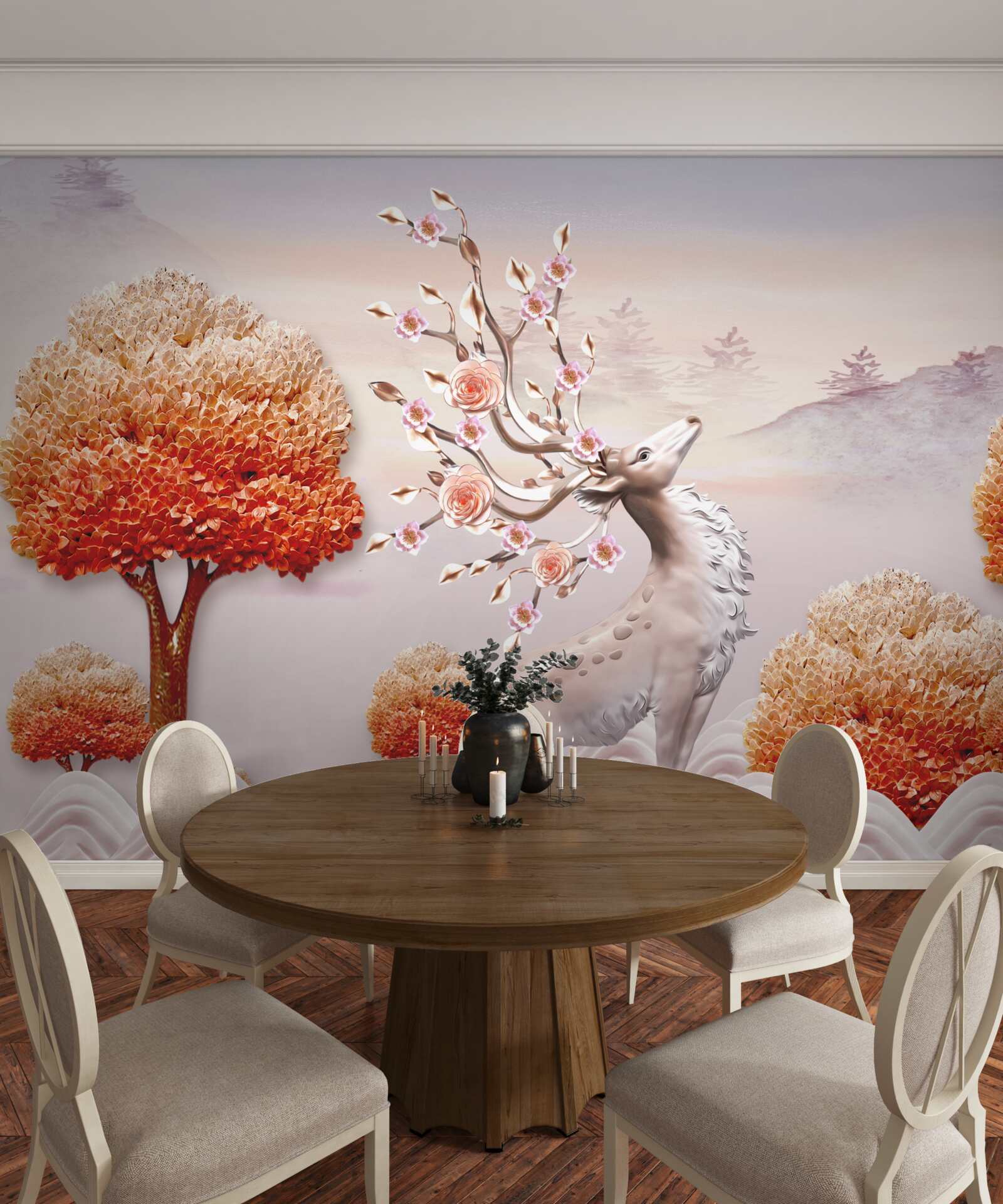 Papier peint cerfs majestueux dans les fourrés d'automne de la forêt