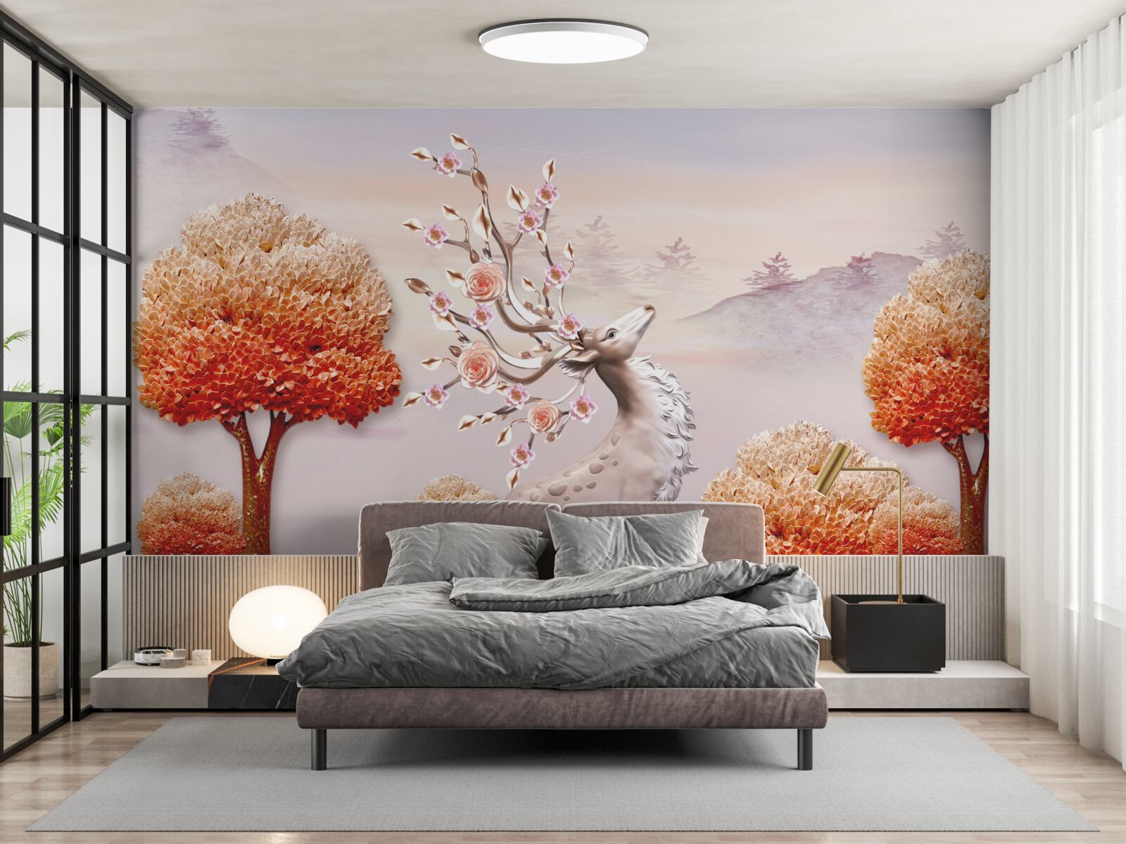 Papier peint cerfs majestueux dans les fourrés d'automne de la forêt