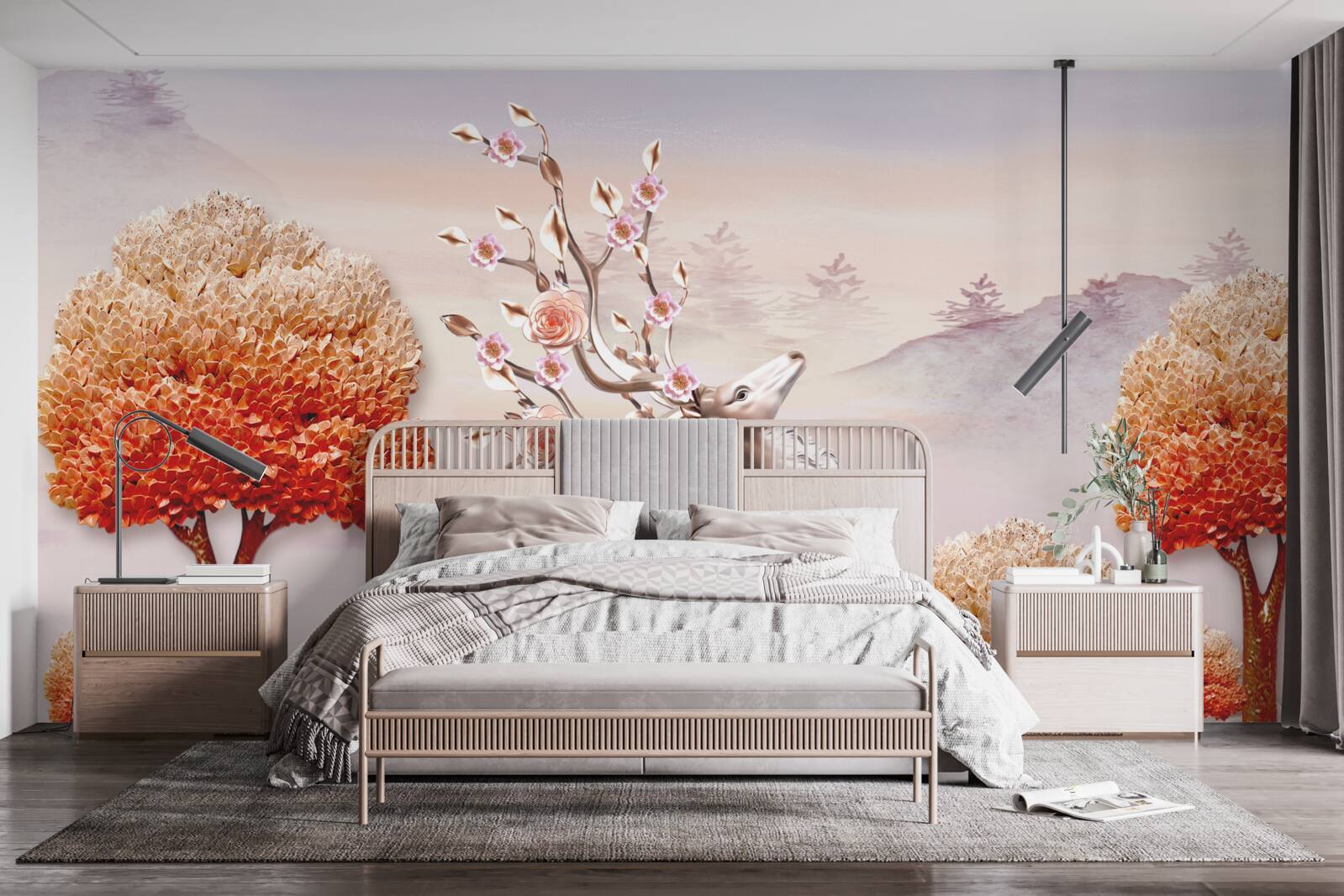 Papier peint cerfs majestueux dans les fourrés d'automne de la forêt