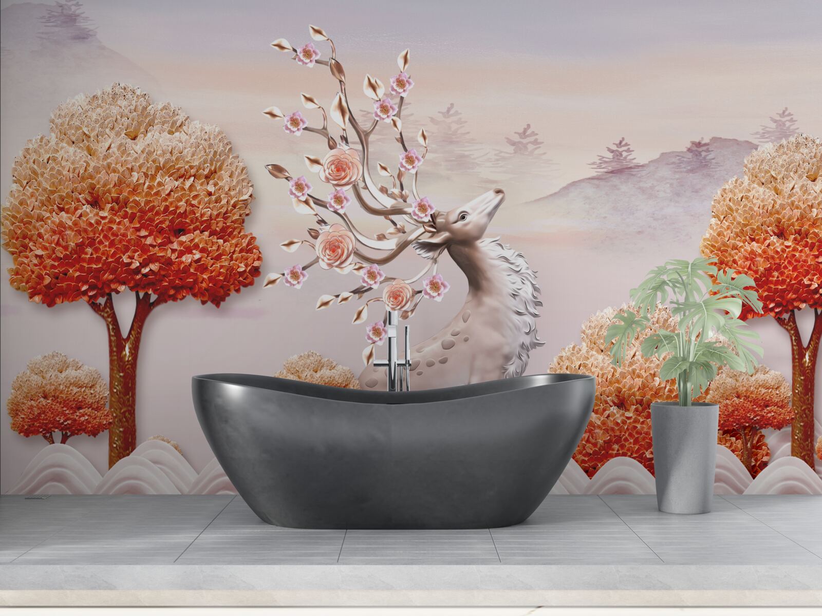 Papier peint cerfs majestueux dans les fourrés d'automne de la forêt