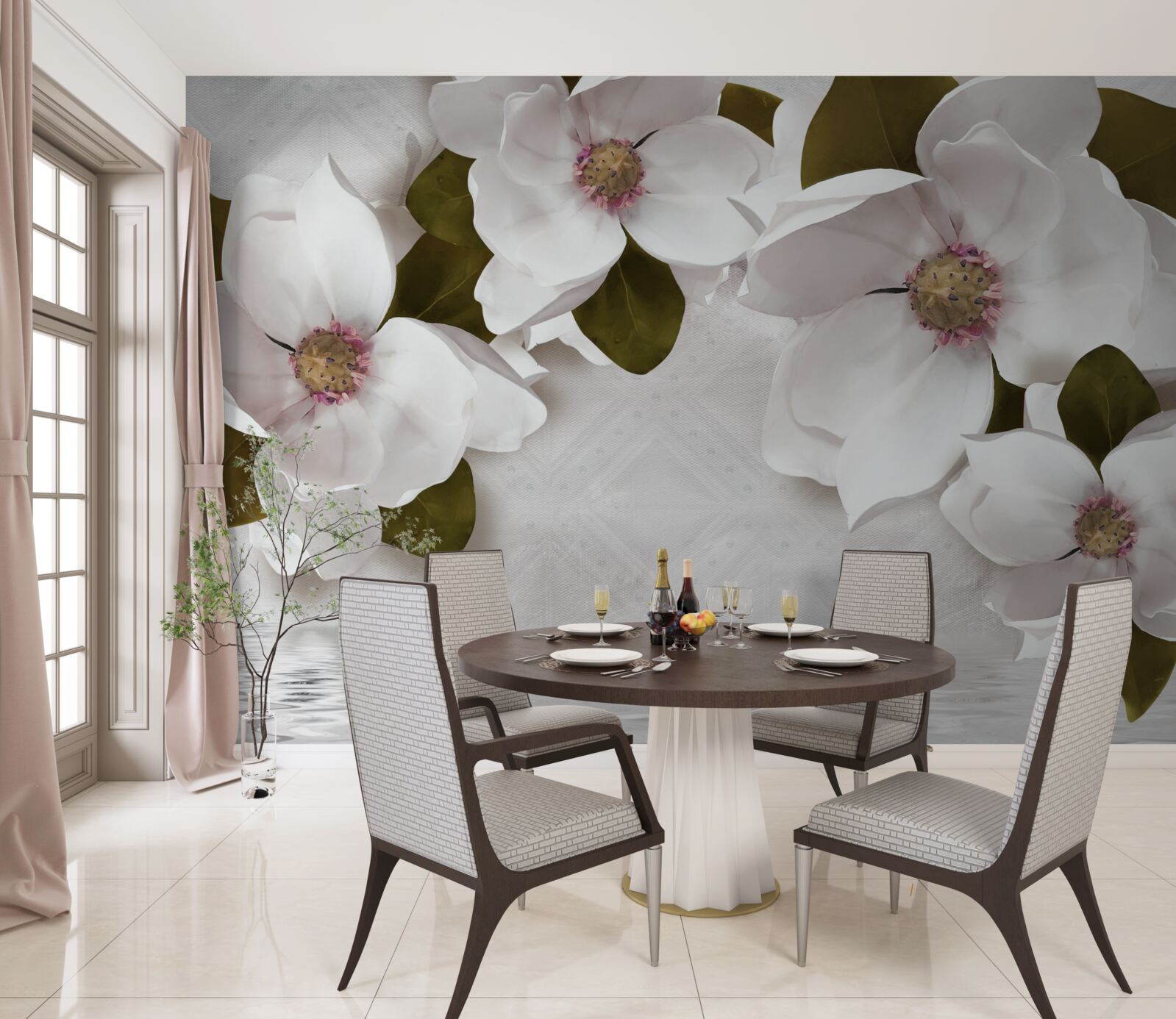 Papier peint jacinthes blanches