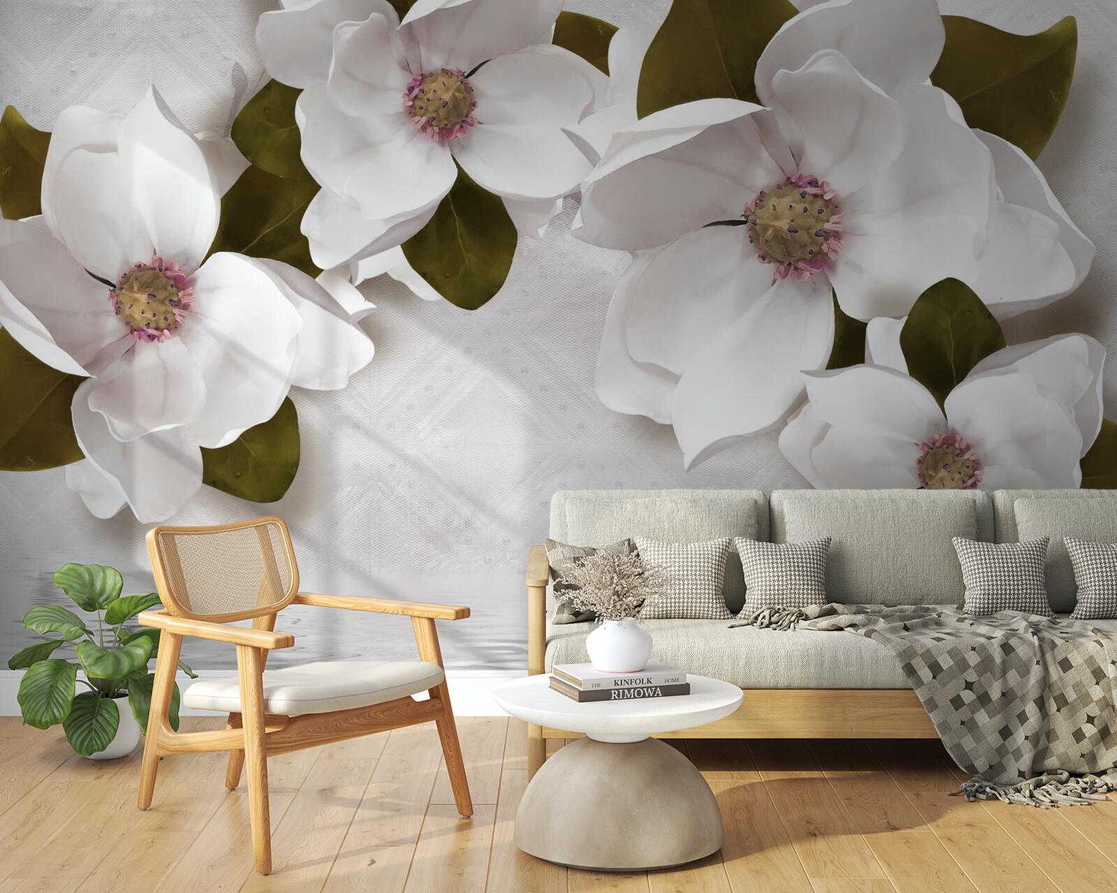 Papier peint jacinthes blanches