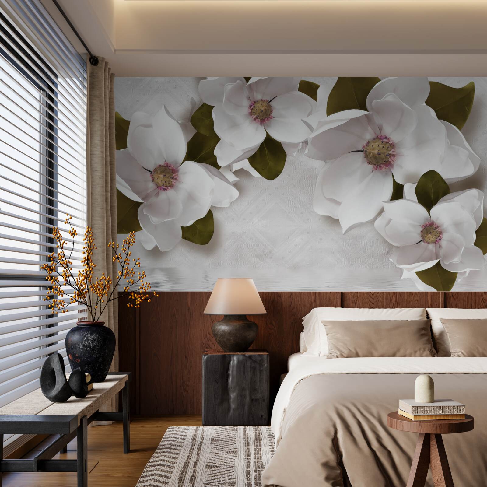 Papier peint jacinthes blanches