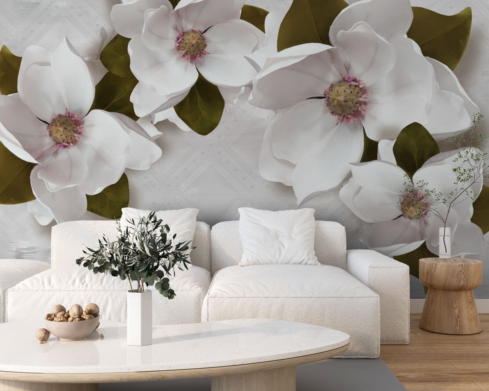 Papier peint jacinthes blanches