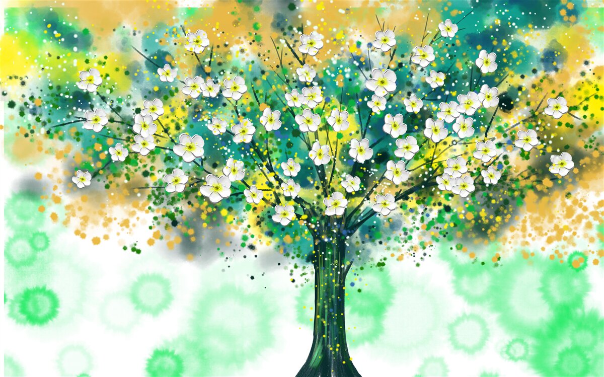 Papier peint fleurs de différentes teintes sur un arbre à fleurs